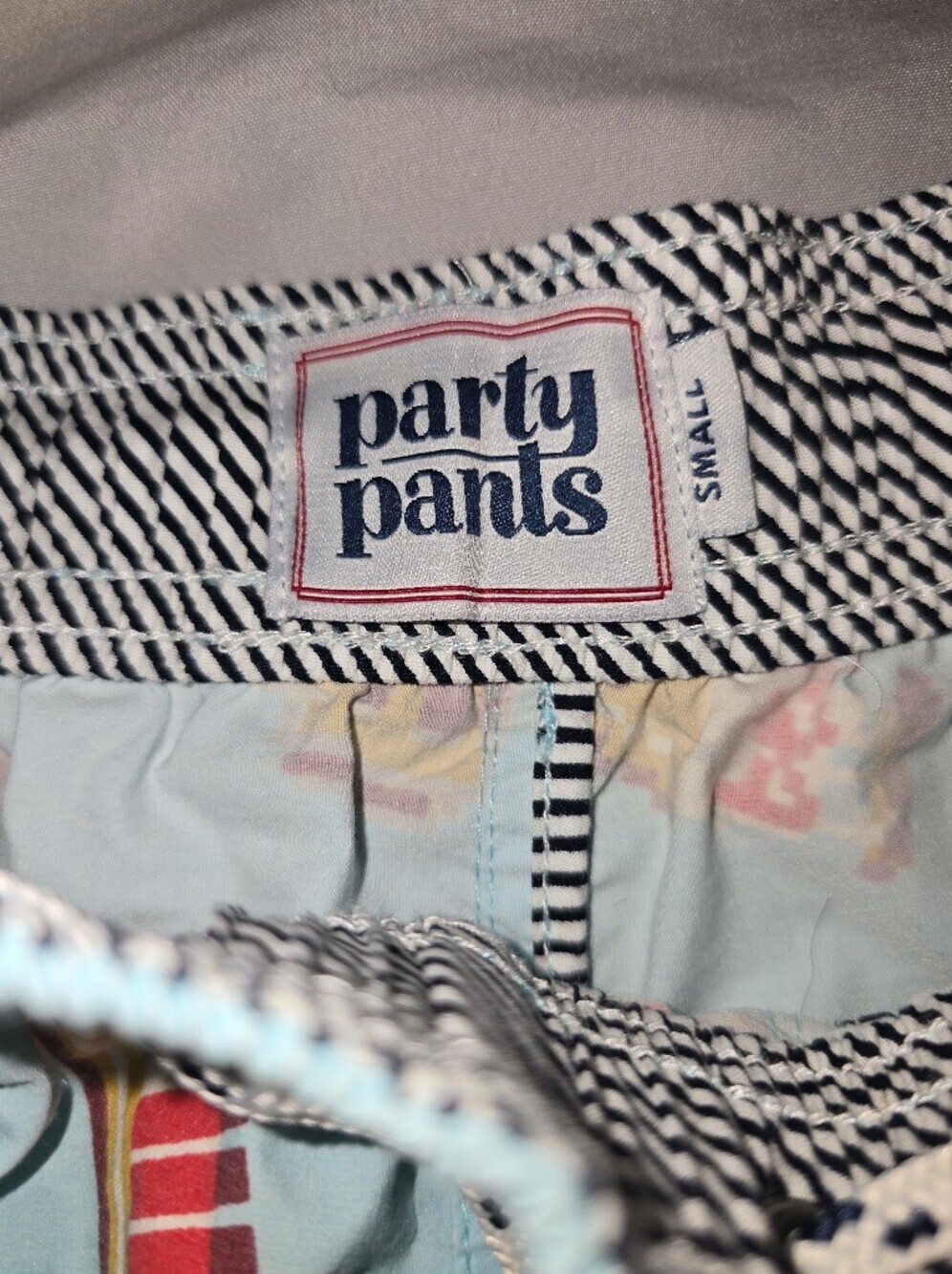 NWT Party Pants Beer Me Shorts Small Light Blue Pockets Swim Trunks Quick Dry - Picture 2 of 6